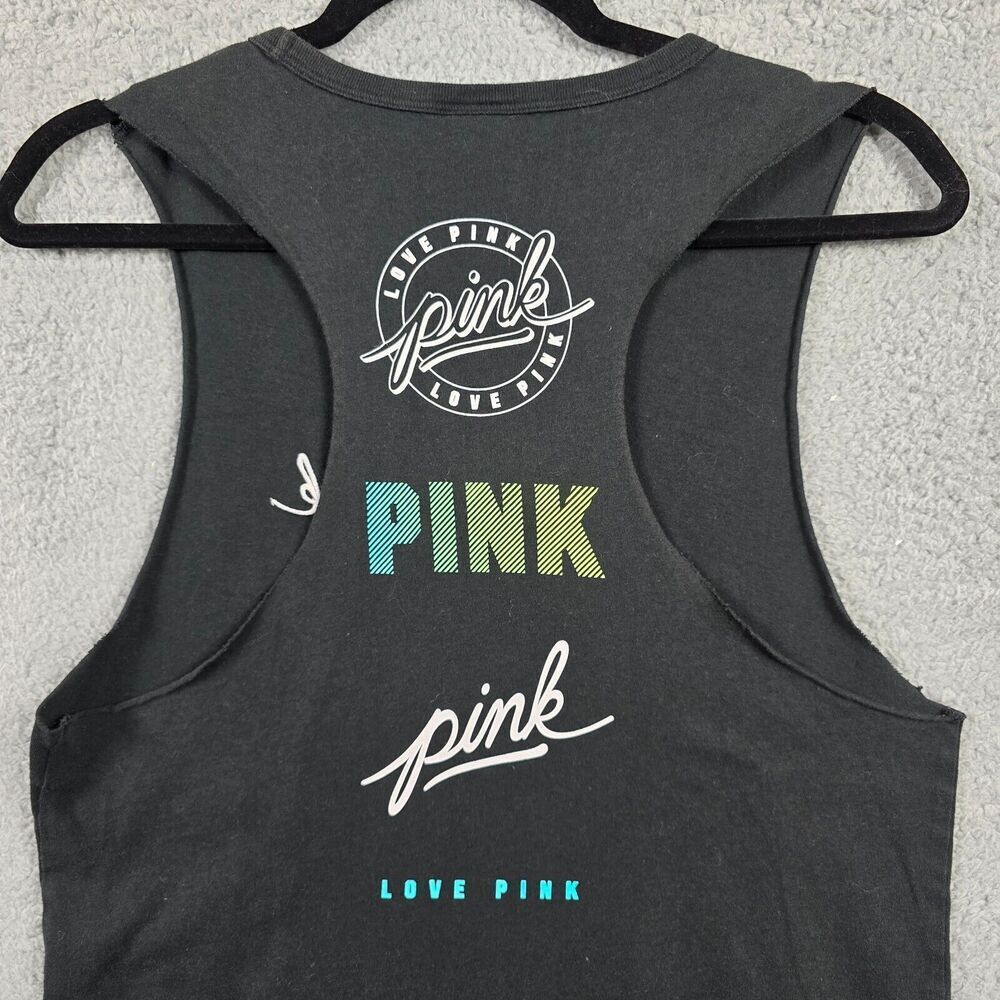 PINK By Victoria Secret Black Tank Top Sz S/P Graphic Spellout Logo‎ Oversized